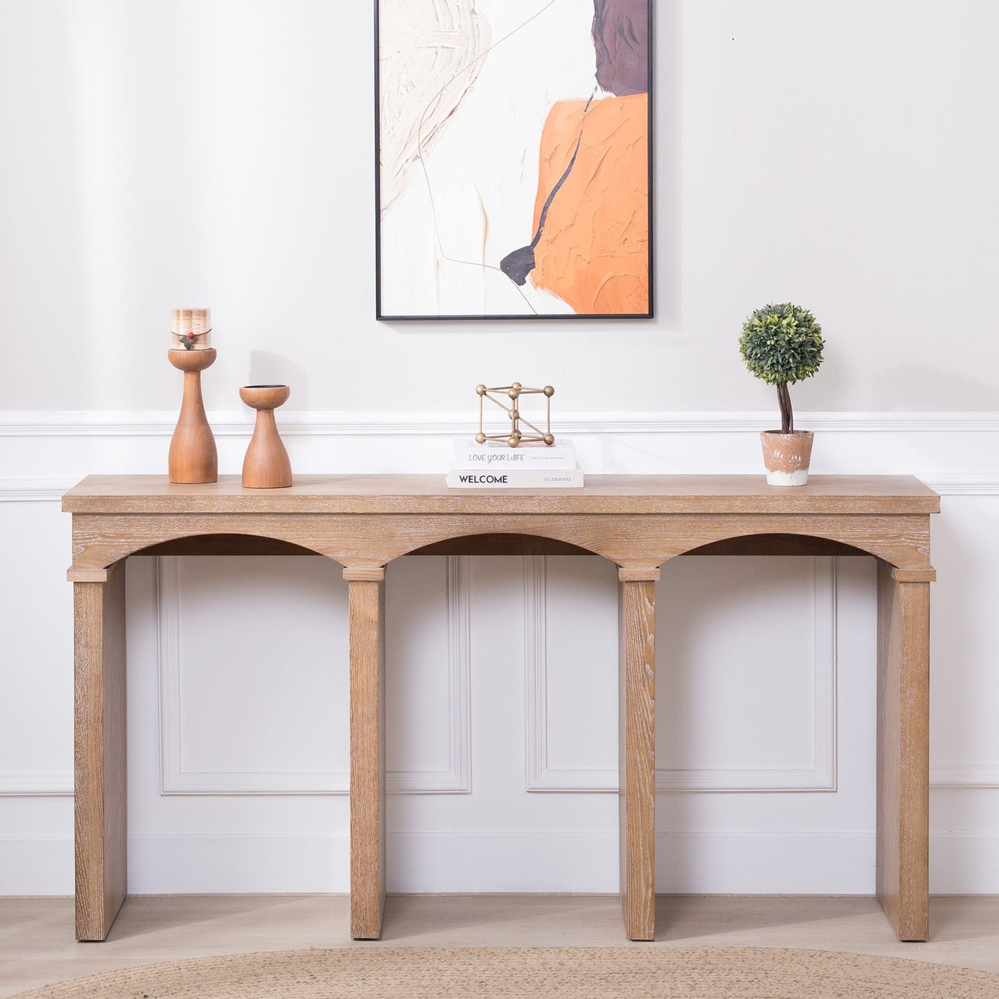 Rustic Archway Console Table – 60" Long Entryway Table with Decorative Arched Legs