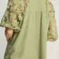 Umgee - Linen Boxy Cut Split Neck Top with floral Lace