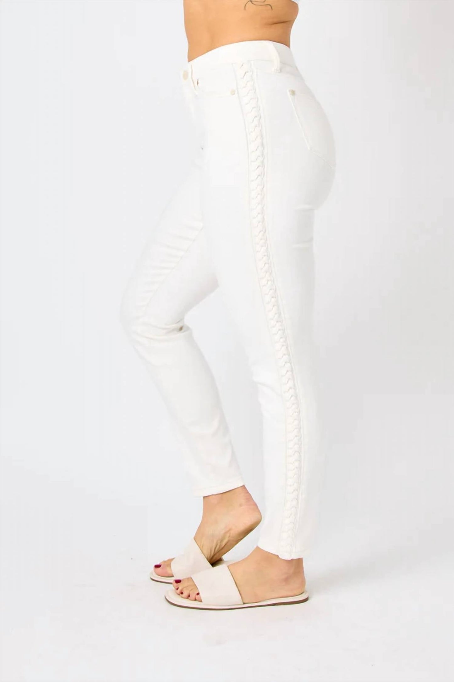 Judy Blue - Mid Rise Braided Side Seam Relaxed Jeans