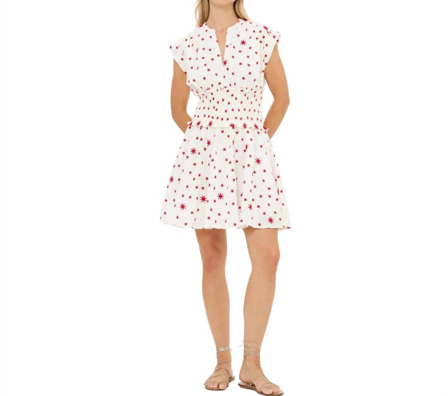 Oliphant - Smocked Waist Roll Sleeve Mini Dress