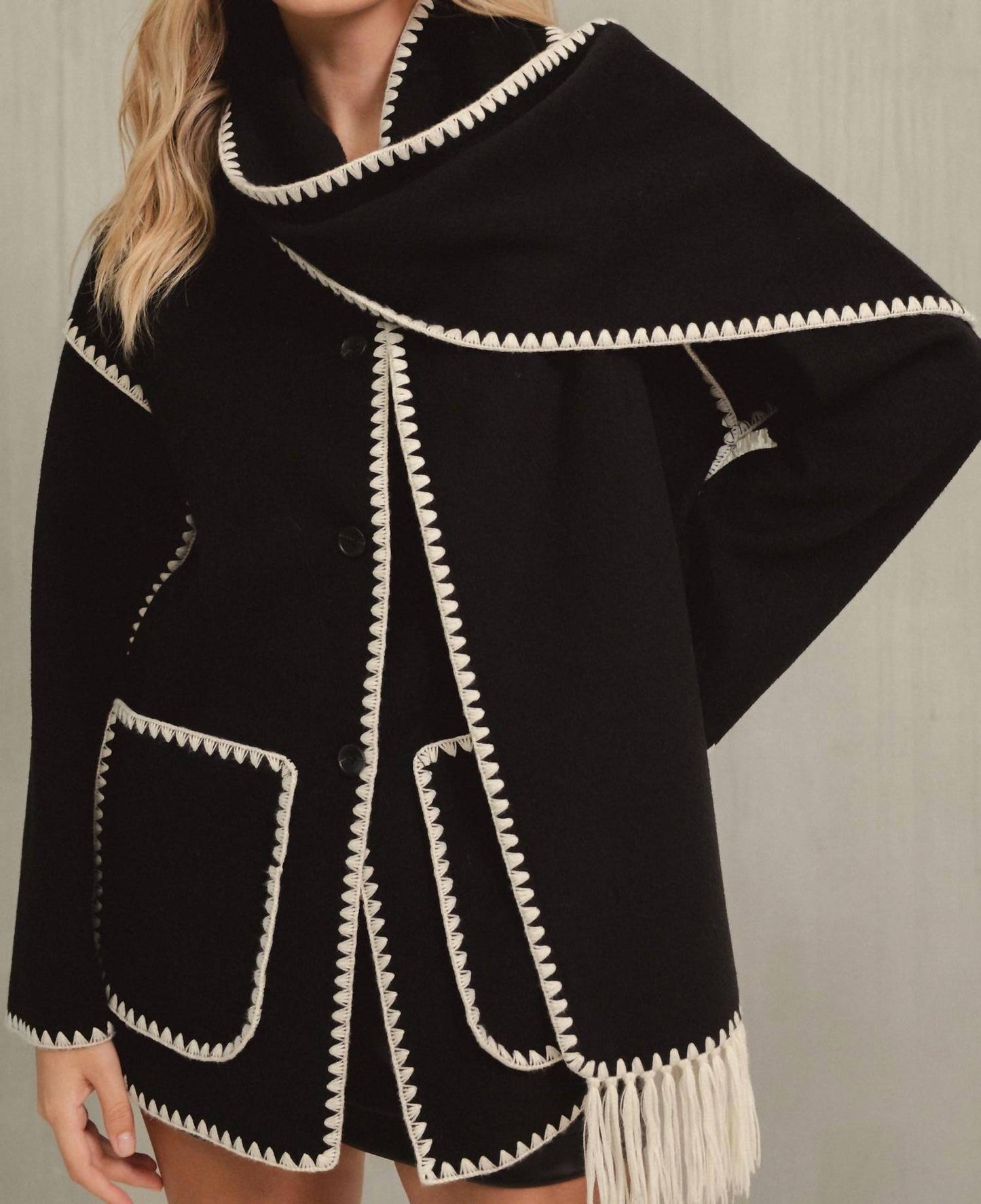 Elan - Whipstitch Detail Jacket Top Set