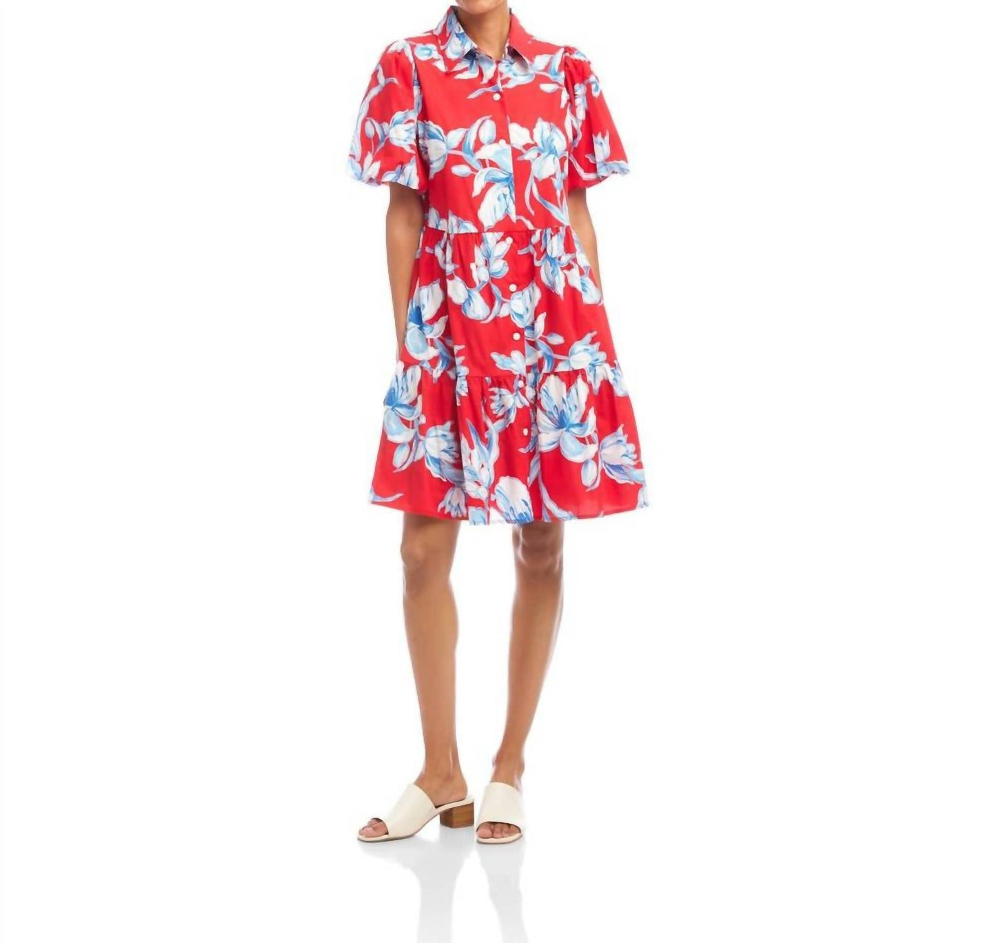 Karen Kane - Puff Sleeve Tiered Shirtdress