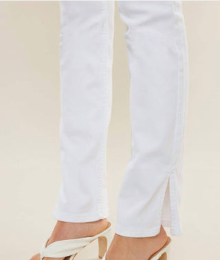 Kancan - Mid Rise White Bootcut Jeans With Side Slit