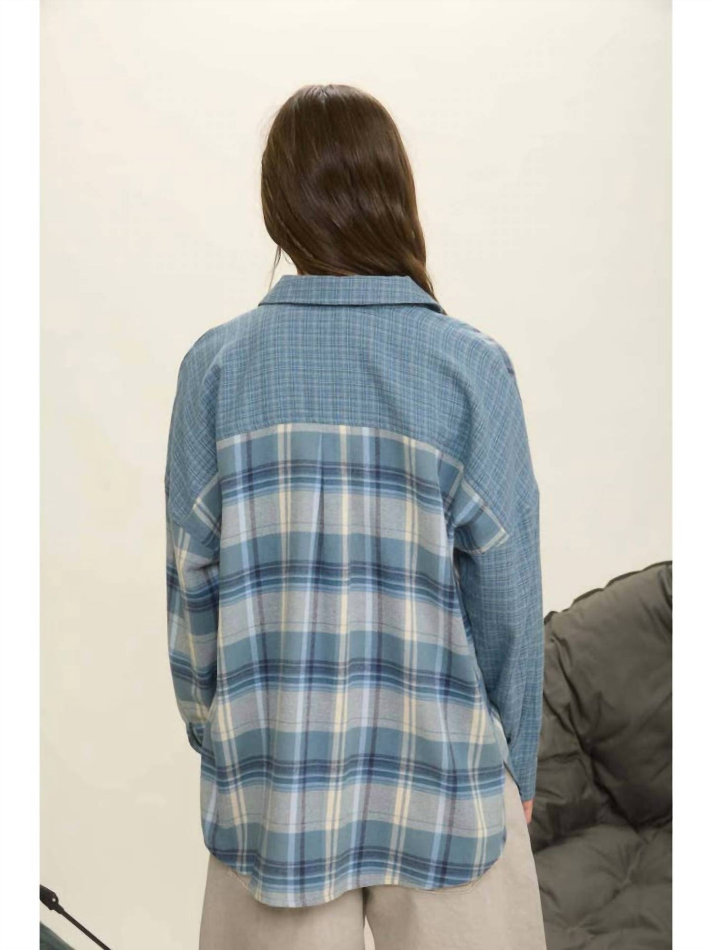 Blu Pepper - Colorblock Plaid Long Sleeve Button Down Shirt
