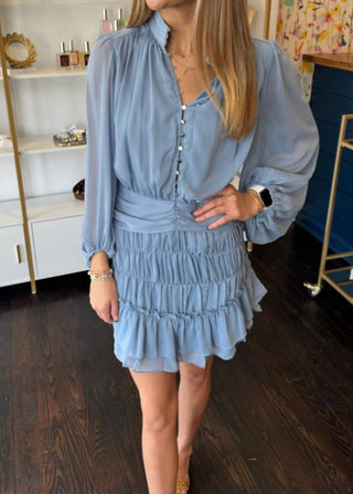 Karlie - Solid Chiffon Button Dress