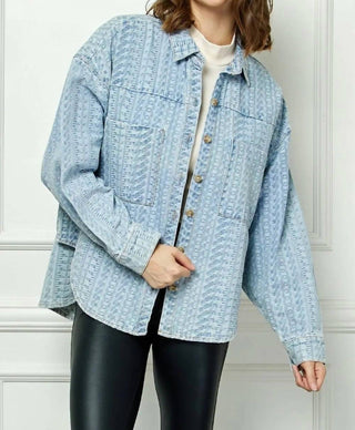 Trendsi - Veveret Button Up Dropped Shoulder Denim Top