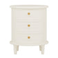 Oval Nightstand With 3 Drawers, Bedside Table - White