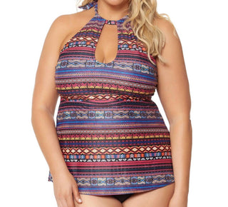 Jessica Simpson - Queen Plus Size High Neck Keyhole Tankini Top
