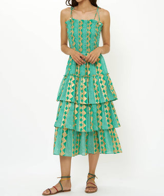 Oliphant - Smocked Tie Strap Ruffle Midi Dress