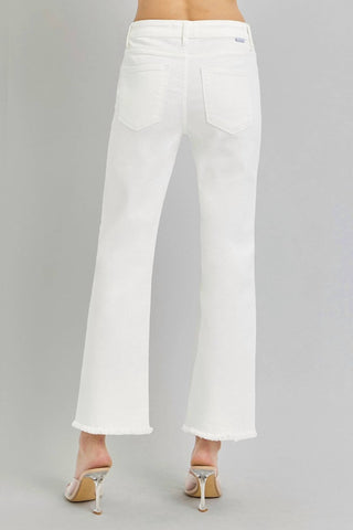 Risen - Tc Mid Rise Crop Straight Fray Hem Pants - White