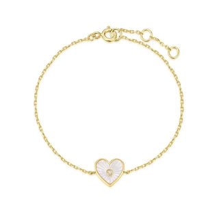 Eklexic - Women's Heart Shaped Mop Pendant With Cz Center Stone Bracelet