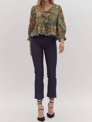 Entro - Sutton Floral Print 3/4 Sleeve Peplum Top