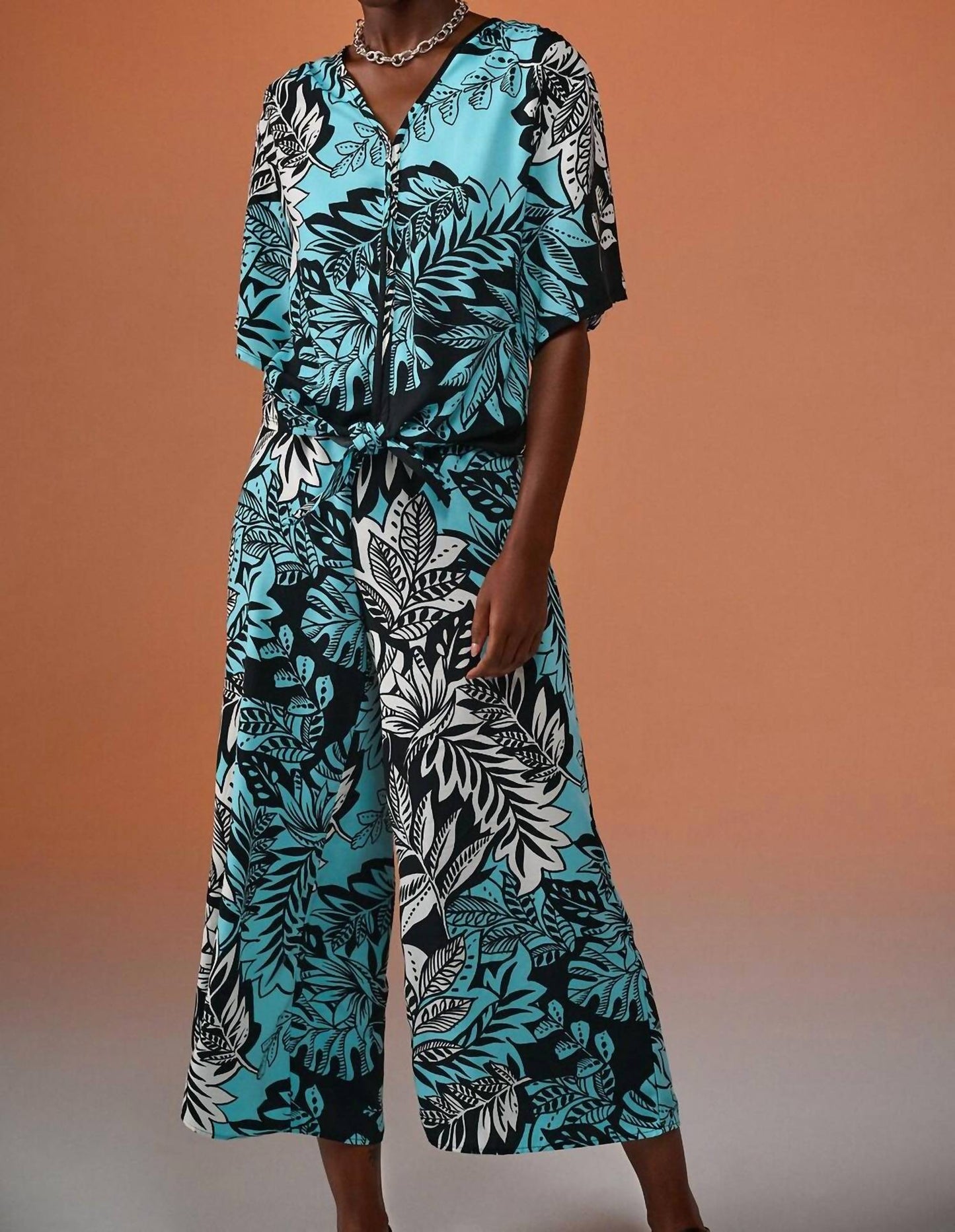Joseph Ribkoff - Tropical Print Gauze Front Tie Top