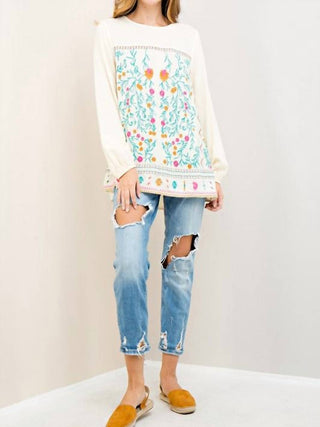 Entro - Floral Embroidered Tunic Blouse