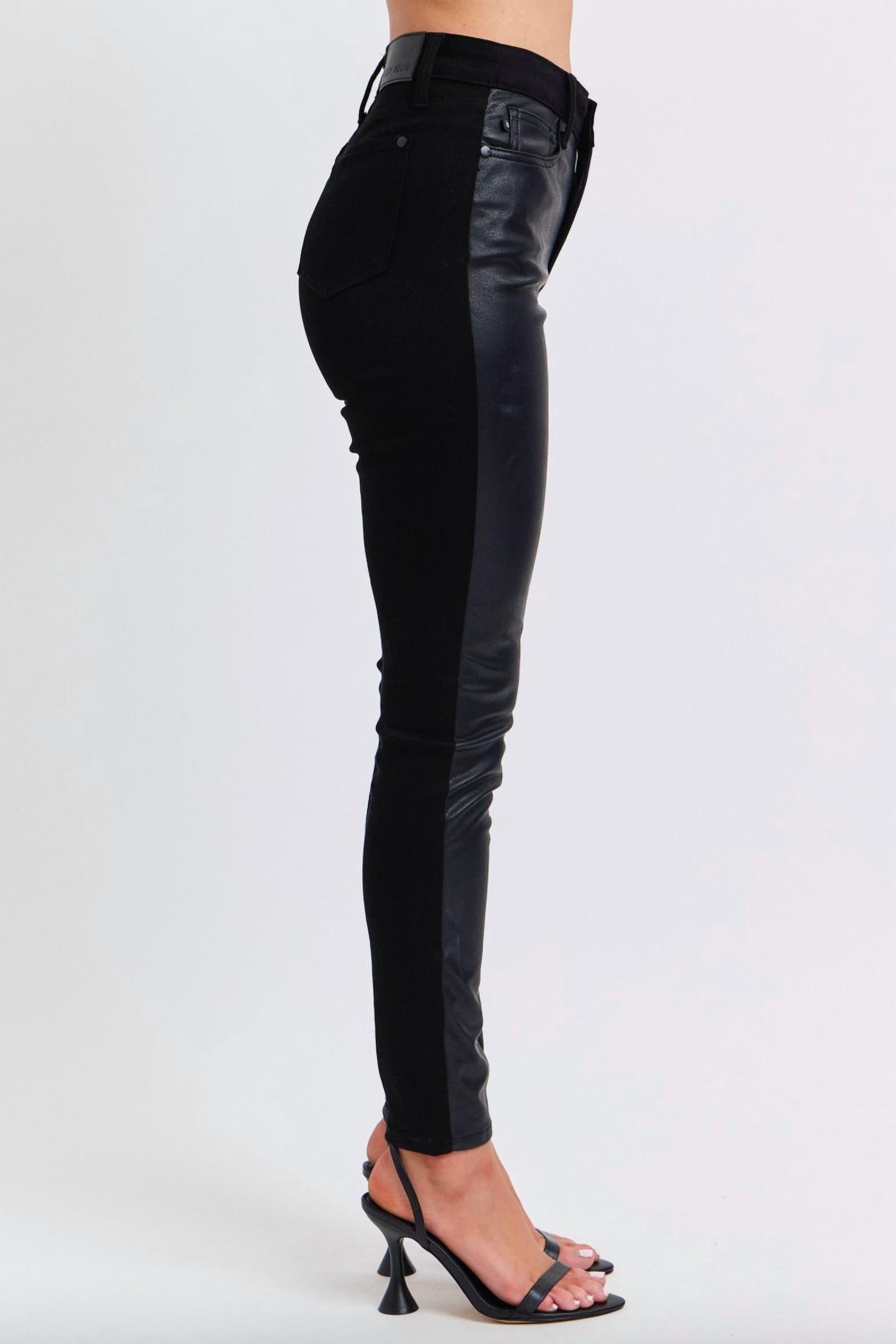 Judy Blue - Faux Leather & Denim Skinny Jeans