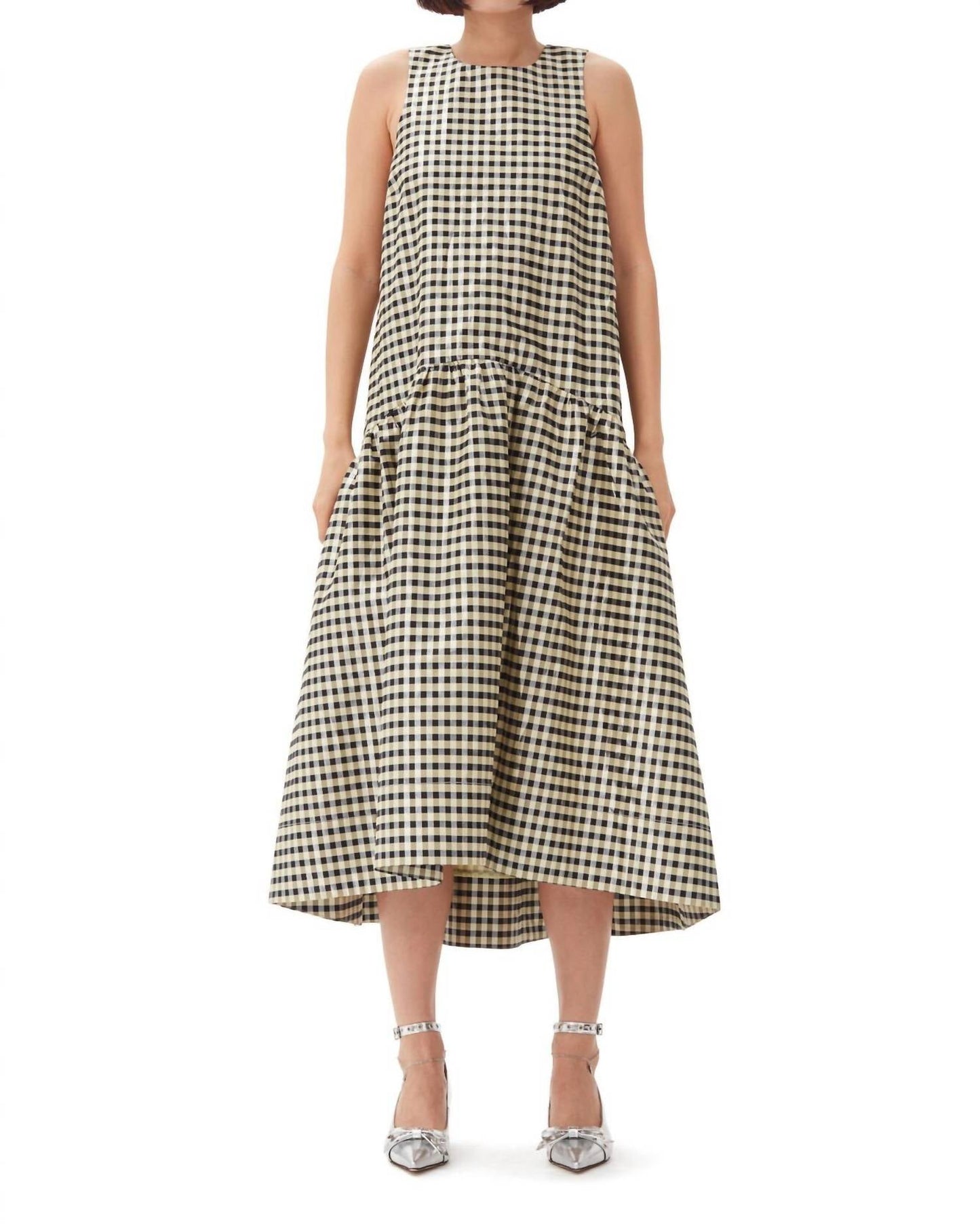 Ganni - Shiny Check Jacquard Midi Dress