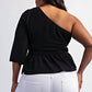 The Curve La - Plus Size One Shoulder Peplum Top With Tie