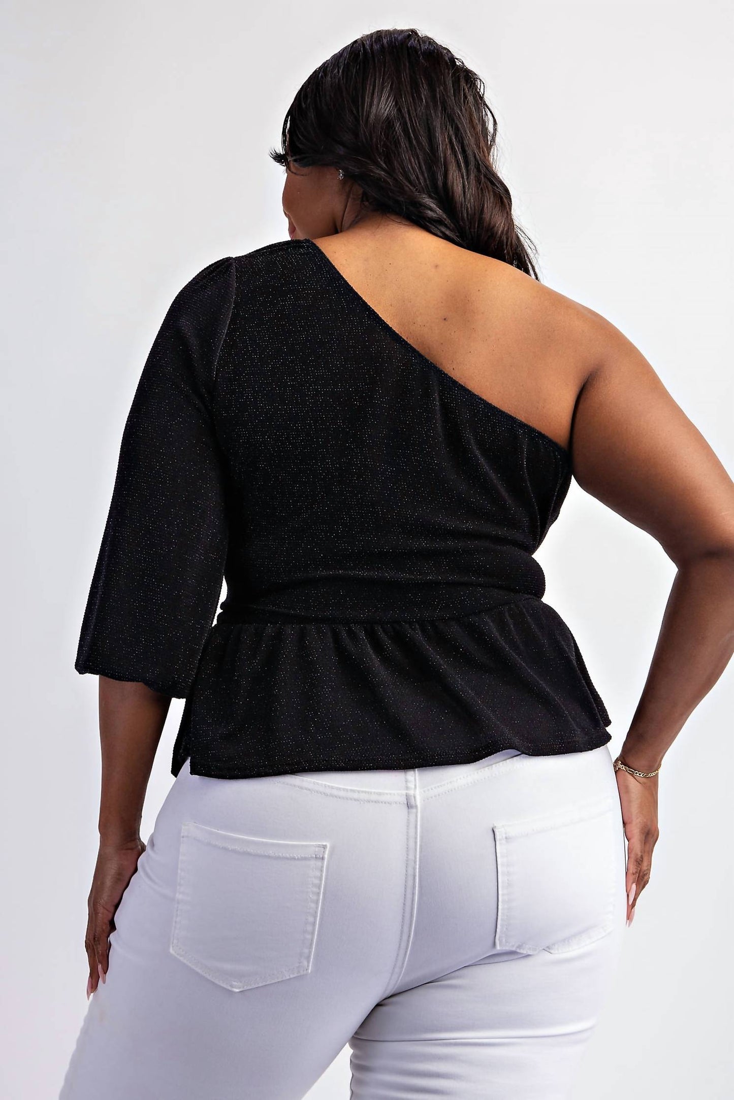 The Curve La - Plus Size One Shoulder Peplum Top With Tie