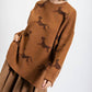Easel - Round Neck Drop Shoulder Cheetah Printed Sweater - Plus