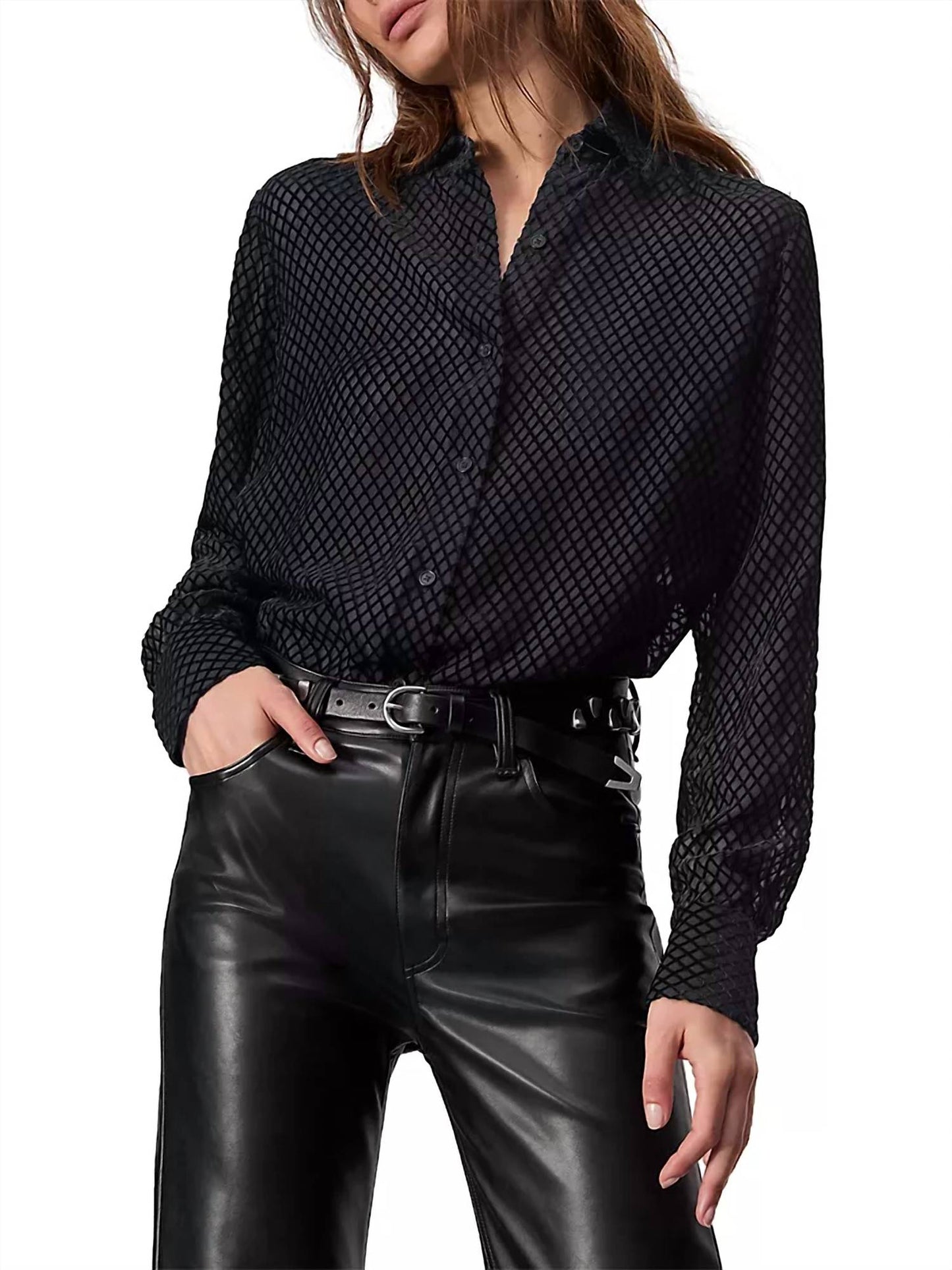 Rag & Bone - Lila Burnout Velvet Long-sleeve Shirt