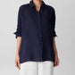 Eileen Fisher - Puckered Linen Stripe Classic Collar Shirt