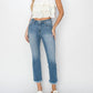 Risen - Mid-Rise Raw Hem Straight Jeans