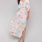 Charlie B - Printed Dolman Sleeve Maxi Dress With Side Slits
