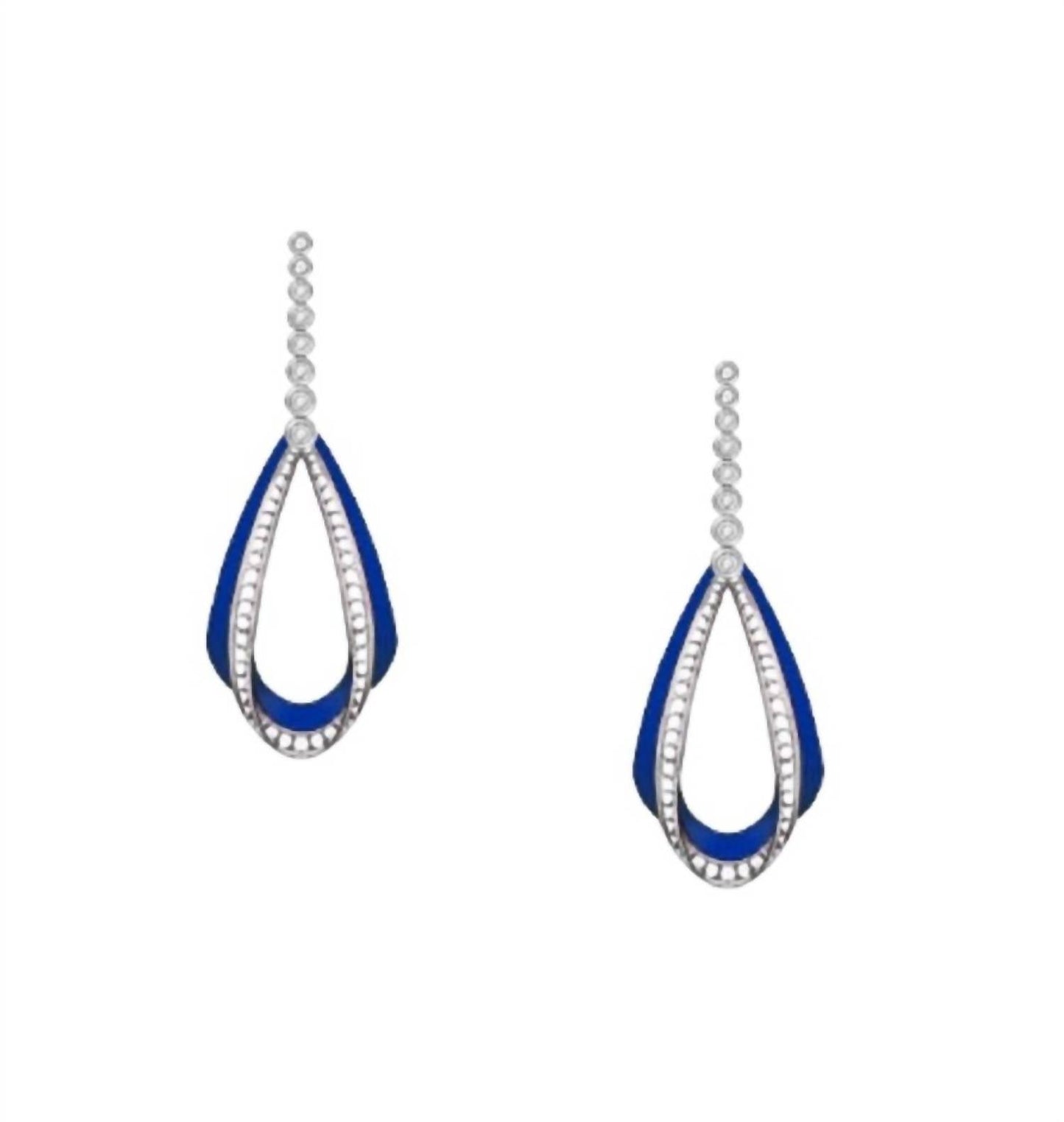 Diana M Jewels - 0.14 Cts Diamond Navy Enamel Earrings