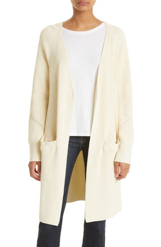 rag & bone Amy Ribbed Open Front Cotton Blend Long Cardigan in Ivory at Nordstrom, Size X-Small