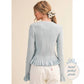 &Merci - Women's Ruffle Hem Ribbed Knit Cardigan