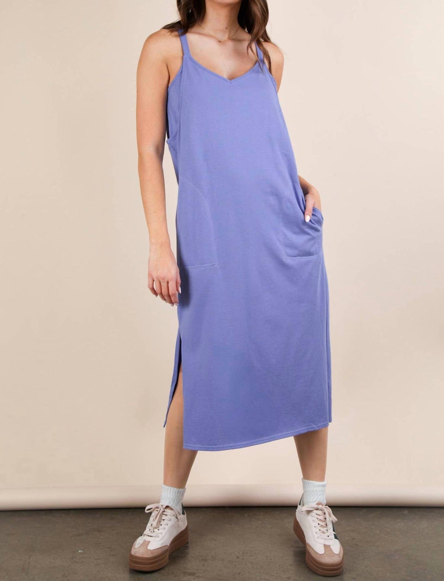 Very J - V Neck Sleeveless Casual Comfy Midi Dress