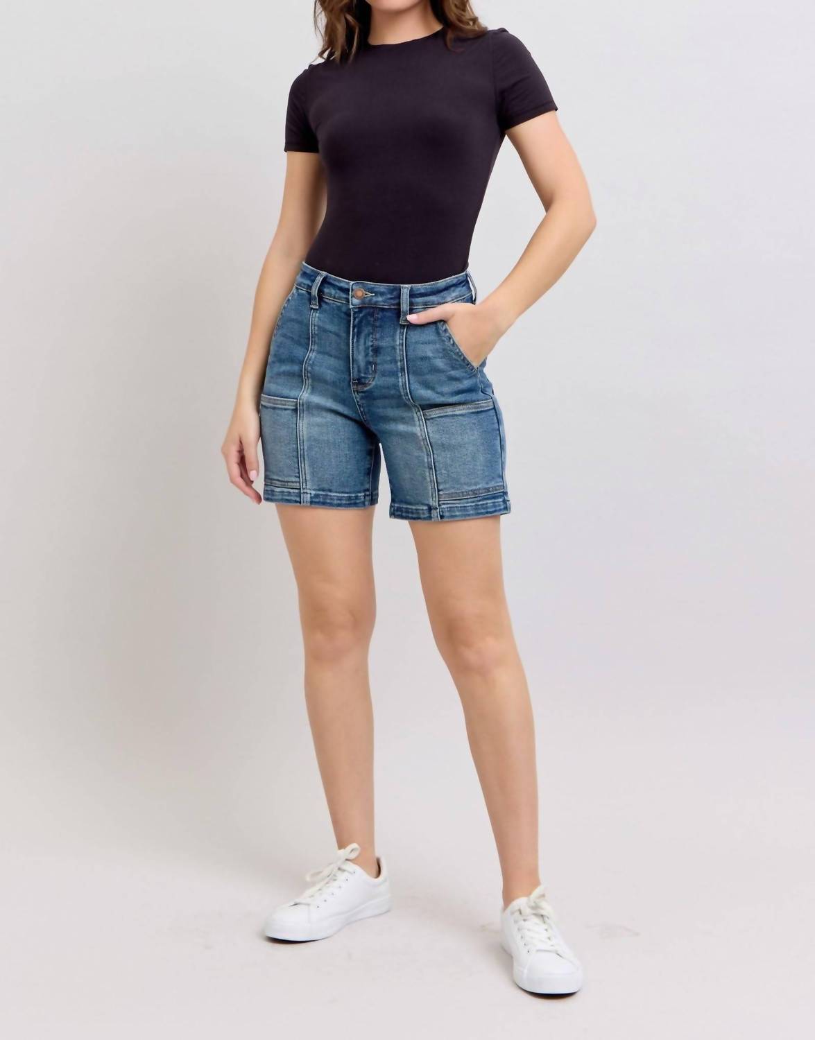Judy Blue - High Waist Utility Mid Length Denim Short