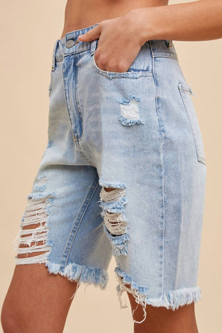 Anniewear - Distressed Rigid Bermuda Denim Shorts