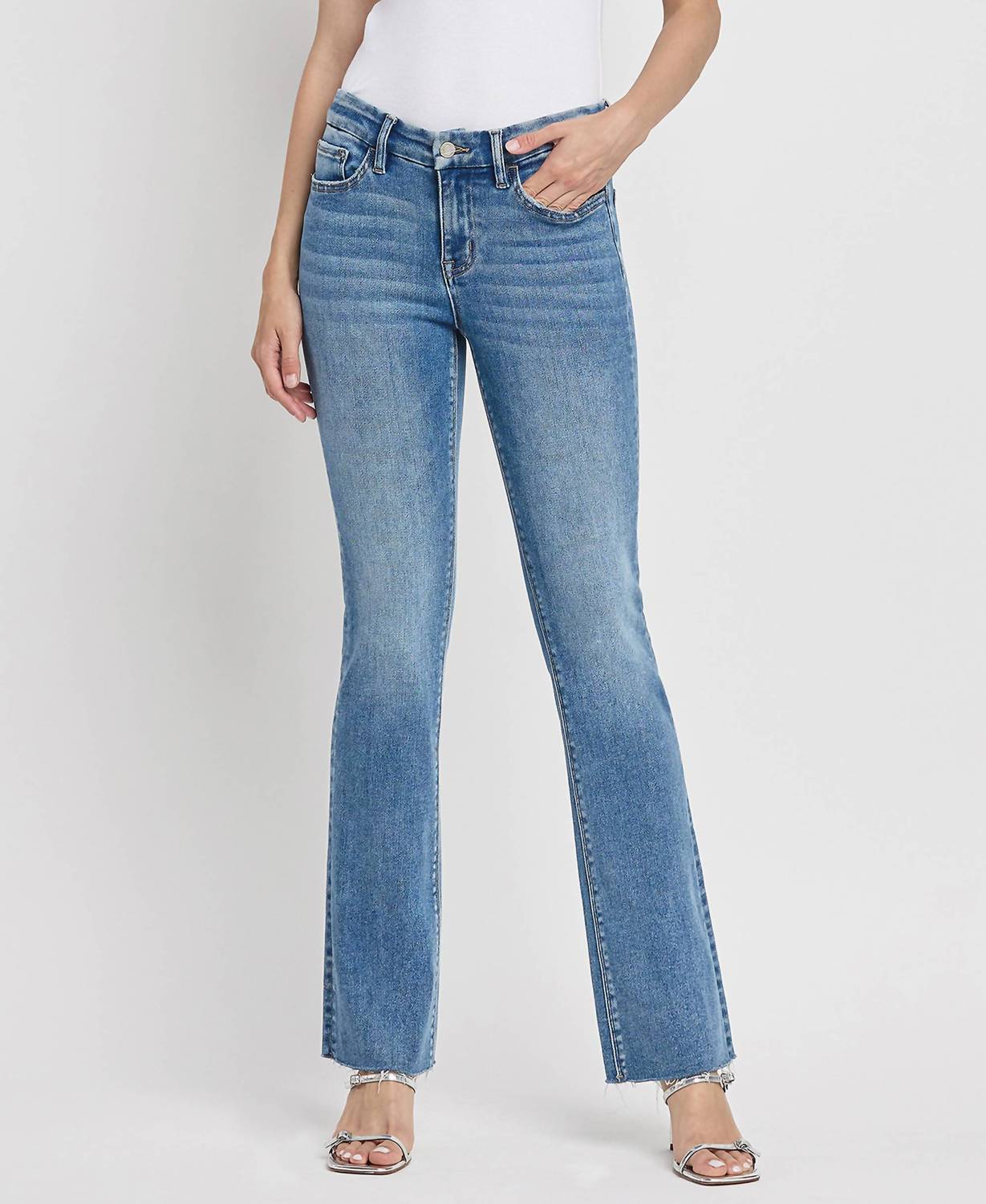 Vervet By Flying Monkey - Mid Rise Raw Hem Bootcut Jeans