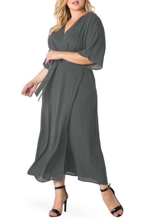 Short Sleeve Wrap Maxi Dress in Smoke Grey