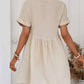 Full Time Purchase - Folded Short Sleeve Lace V Neck Mini Dress