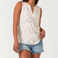 Lovestitch - Women's Floral Lattice Trim Split V Neck Tank Top