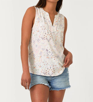 Lovestitch - Women's Floral Lattice Trim Split V Neck Tank Top