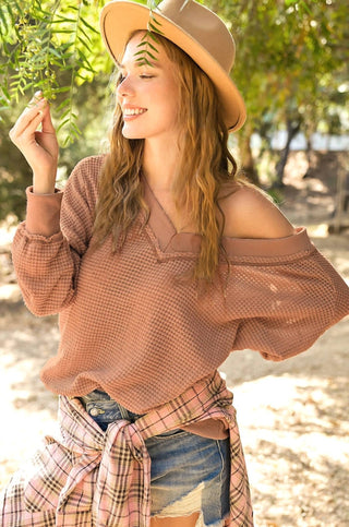 La Miel - Waffle V Neck Top