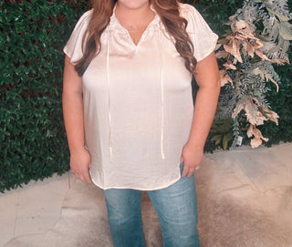 Blu Pepper - Ruffle Collared Front Tie Top