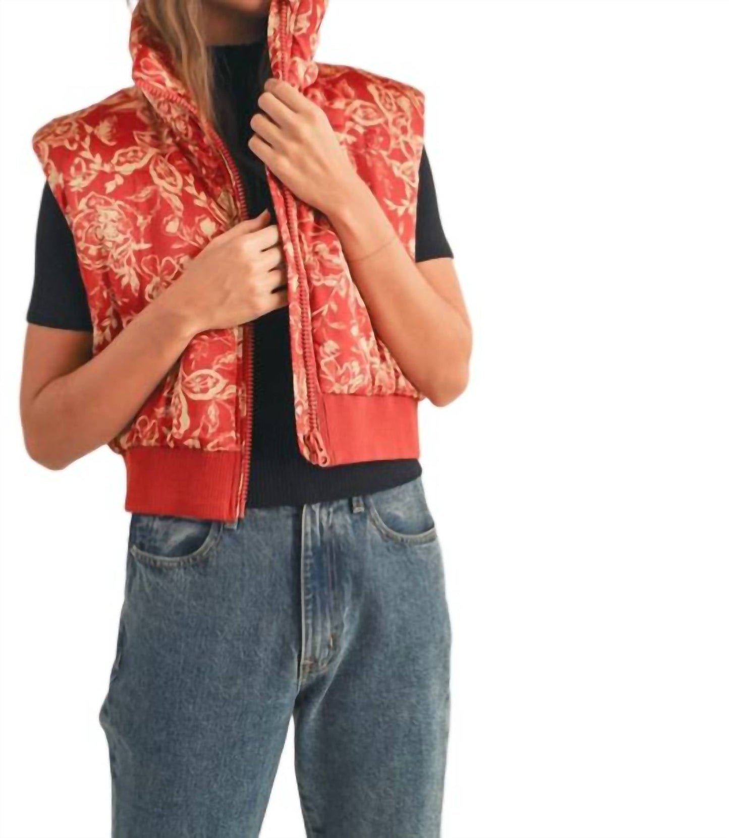 &Merci - Floral Cropped Puffer Vest