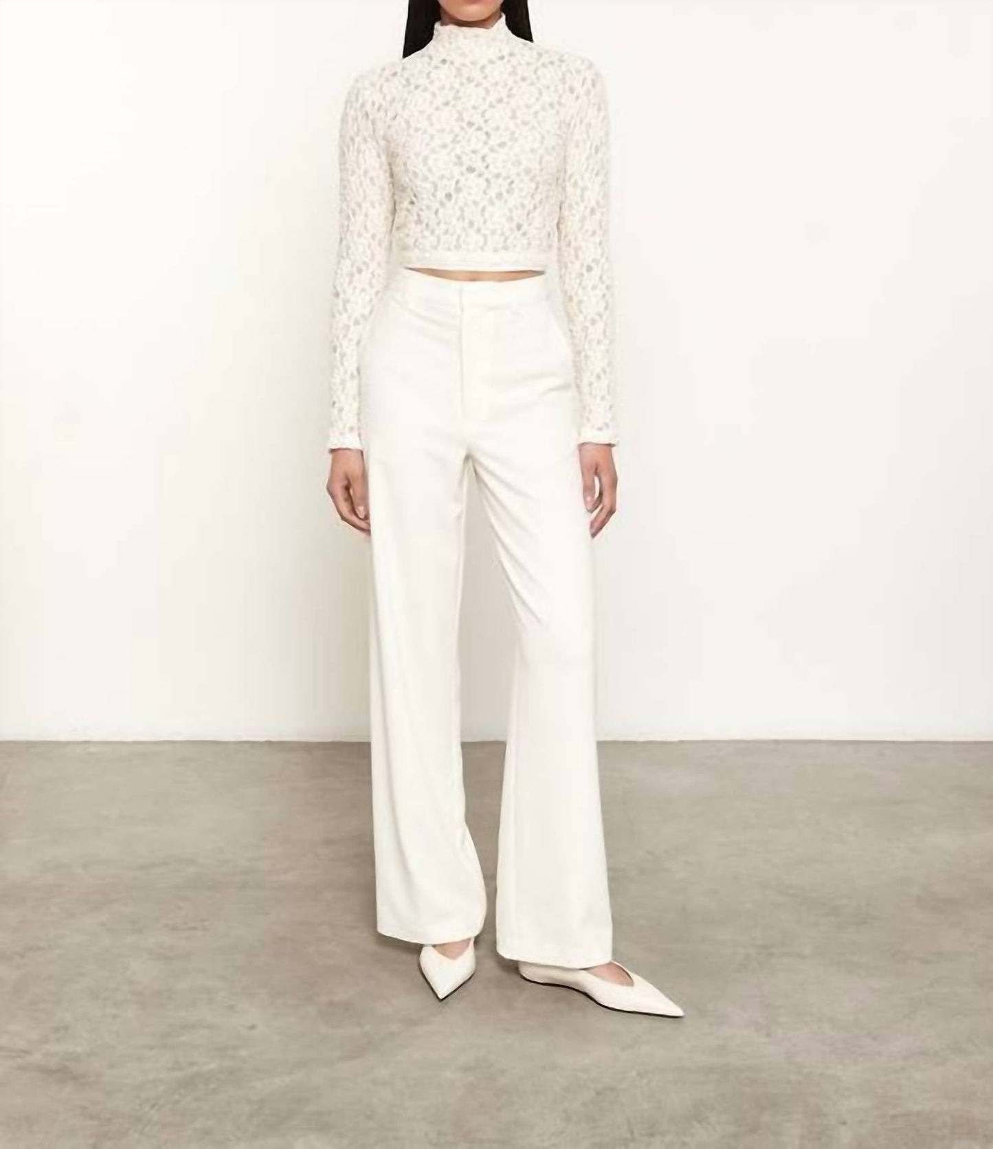 Enza Costa - Women's Puckered Lace Long Sleeves Cropped Mockneck