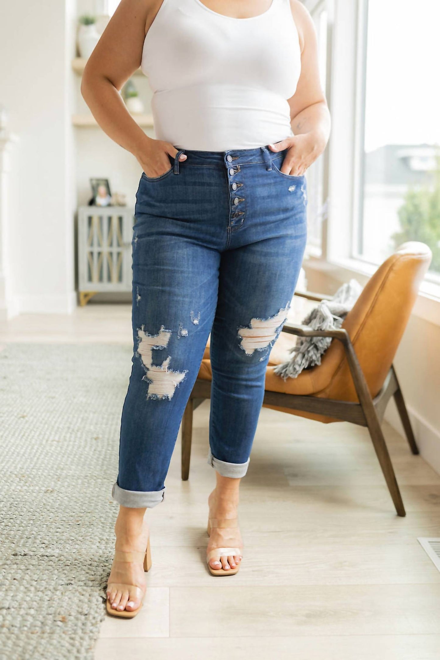 Judy Blue - High Rise Button Fly Distressed Jean