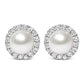 10K White Gold 4.5mm Cultured Freshwater Pearl and 1/7 Cttw Diamond Halo Stud Earring (I-J Color, I1-I2 Clarity)