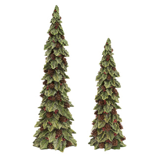 Holly Leaf Holiday Trees with Pinecone Accents (Set of 2)
