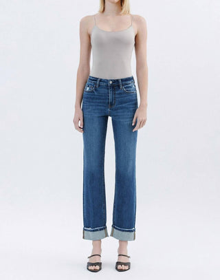 Flying Monkey - Blythe High Rise Cuffed Straight Leg Denim Jeans