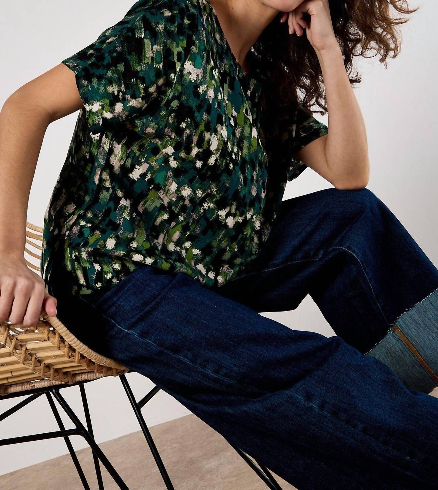 Apricot - Abstract Brushstroke Woven Top