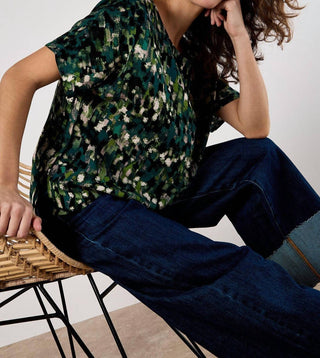 Apricot - Abstract Brushstroke Woven Top