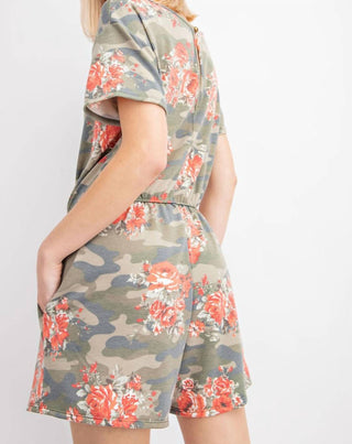 143 Story - Camo Floral Print Side Pocket Romper