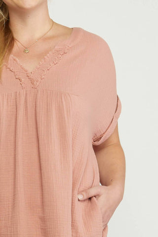 Entro - Frayed Cotton Gauze Pocket Dress - Plus